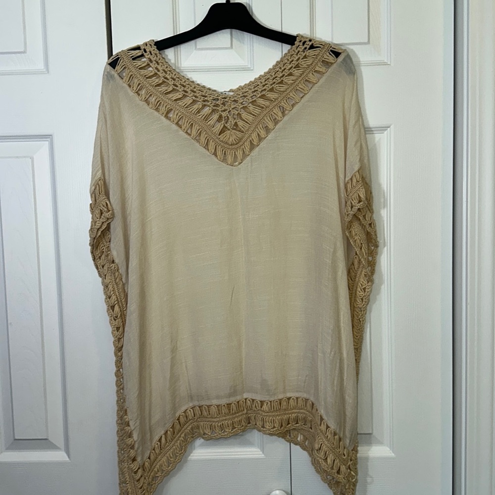 Papaya Tan Crochet Trim Swim Coverup